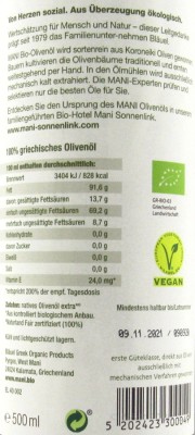 Bio Olivenöl nativ extra 500ml Mani