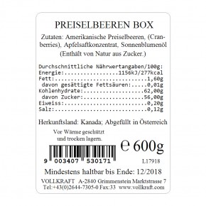 Preiselbeeren Box 600g Vollkraft